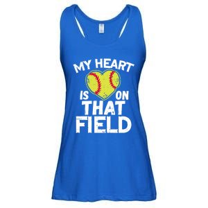 My Heart Is On That Field Softball Gift For Mom Dad Gift Ladies Essential Flowy Tank