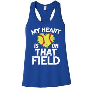 My Heart Is On That Field Softball Gift For Mom Dad Gift Women's Racerback Tank