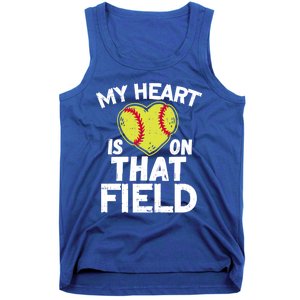 My Heart Is On That Field Softball Gift For Mom Dad Gift Tank Top