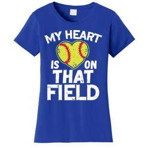 My Heart Is On That Field Softball Gift For Mom Dad Gift Women's T-Shirt