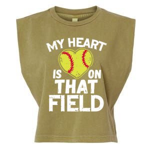 My Heart Is On That Field Softball Gift For Mom Dad Gift Garment-Dyed Women's Muscle Tee