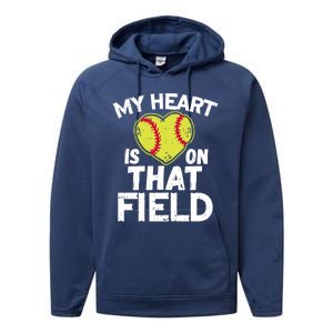 My Heart Is On That Field Softball Gift For Mom Dad Gift Performance Fleece Hoodie