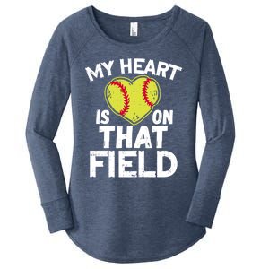 My Heart Is On That Field Softball Gift For Mom Dad Gift Women's Perfect Tri Tunic Long Sleeve Shirt