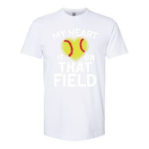 My Heart Is On That Field Softball Gift For Mom Dad Gift Softstyle CVC T-Shirt