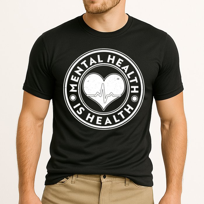 Mental Health Is Health Heartbeat Emblem Cooling Performance Crew T-Shirt