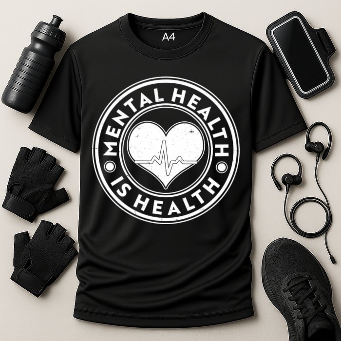 Mental Health Is Health Heartbeat Emblem Cooling Performance Crew T-Shirt