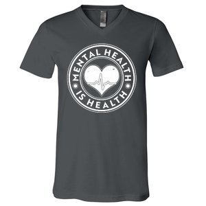 Mental Health Is Health Heartbeat Emblem V-Neck T-Shirt