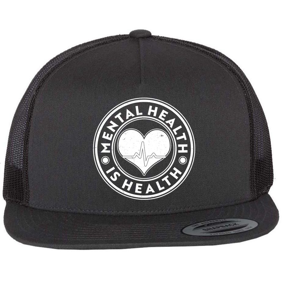 Mental Health Is Health Heartbeat Emblem Flat Bill Trucker Hat