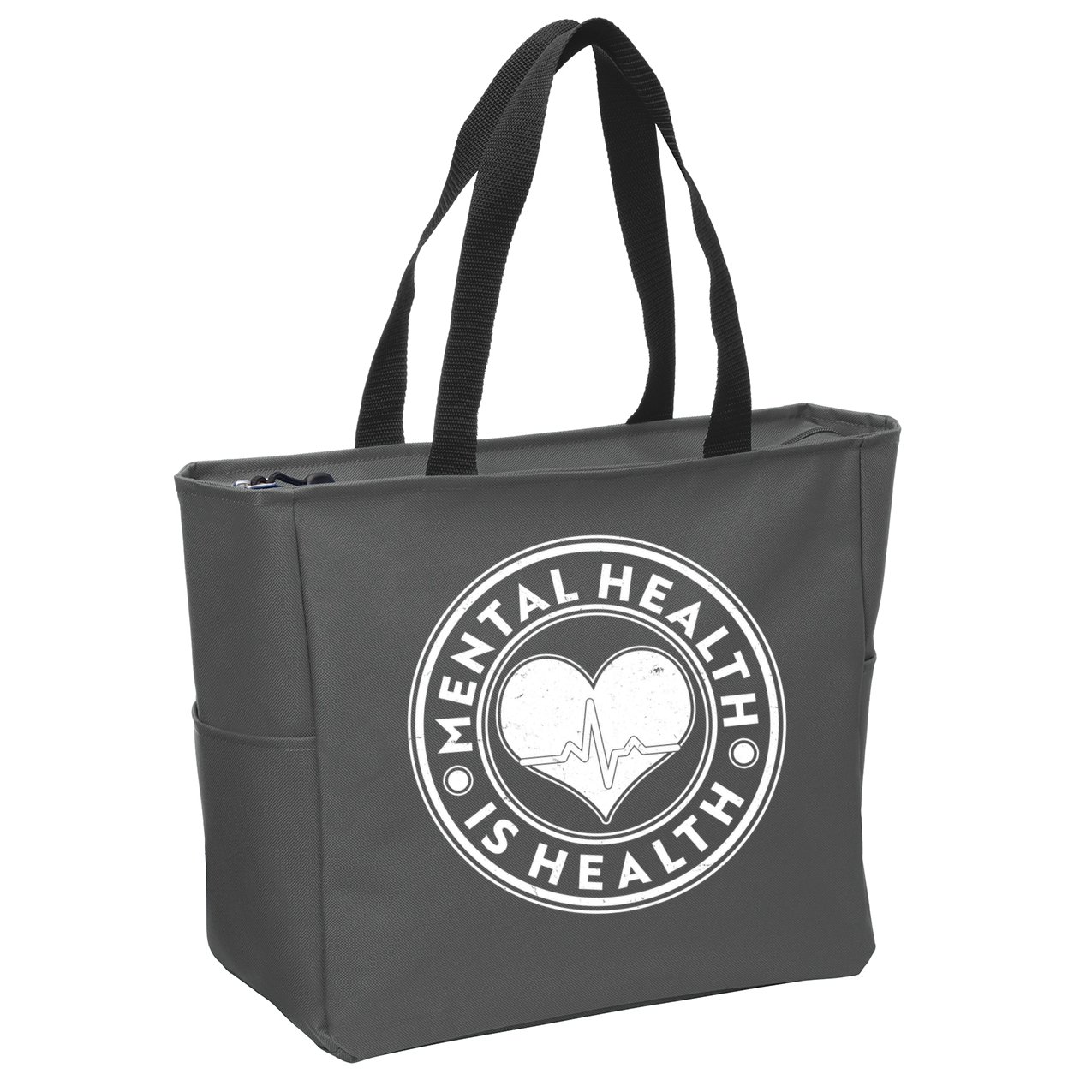 Mental Health Is Health Heartbeat Emblem Zip Tote Bag