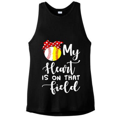 My Heart Is On That Field Baseball TShirt Softball Mom TShirt Ladies PosiCharge Tri-Blend Wicking Tank