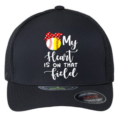 My Heart Is On That Field Baseball TShirt Softball Mom TShirt Flexfit Unipanel Trucker Cap