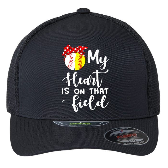 My Heart Is On That Field Baseball TShirt Softball Mom TShirt Flexfit Unipanel Trucker Cap