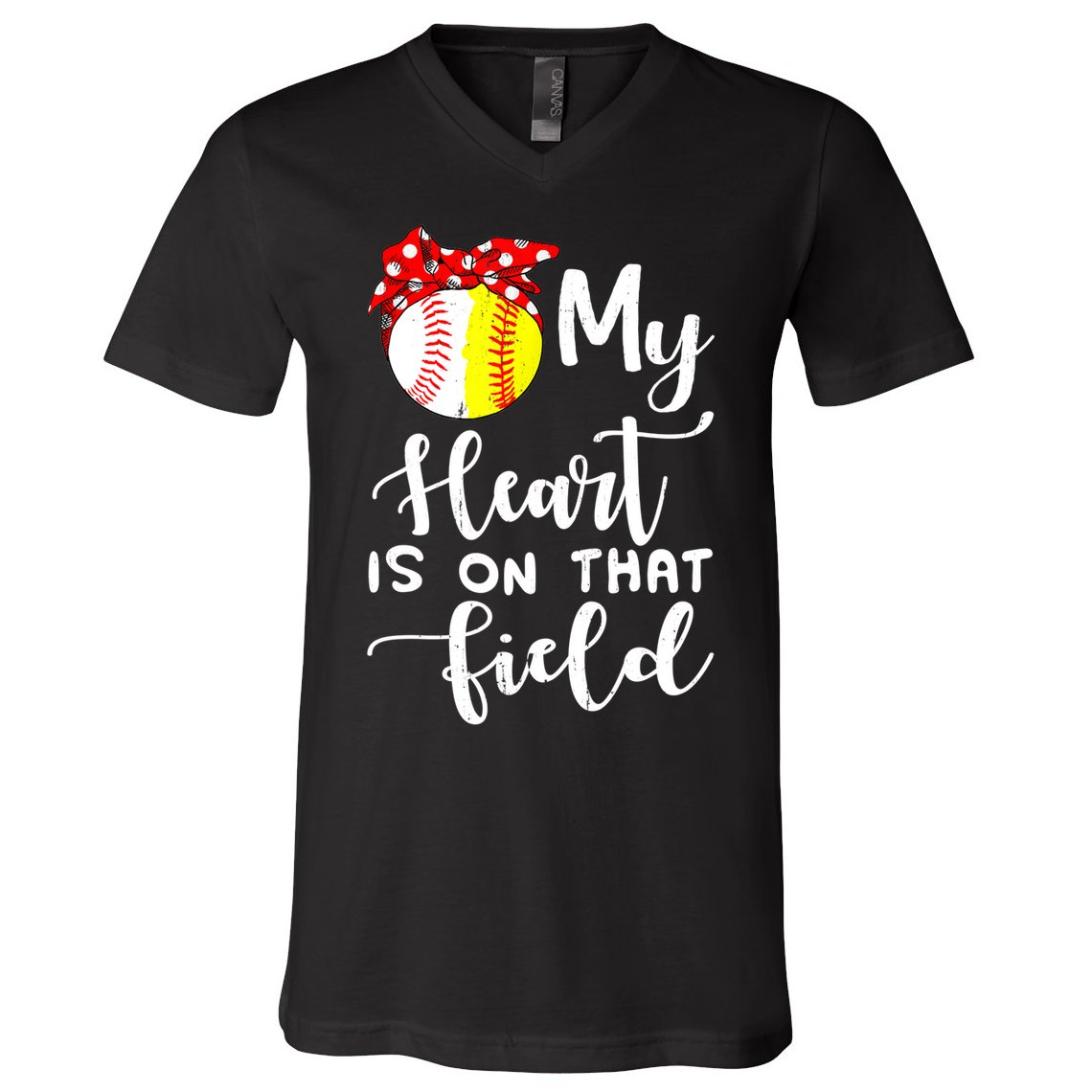 My Heart Is On That Field Baseball TShirt Softball Mom TShirt V-Neck T-Shirt
