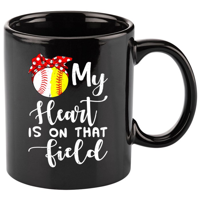 My Heart Is On That Field Baseball TShirt Softball Mom TShirt 11oz C Handle Ceramic Mug