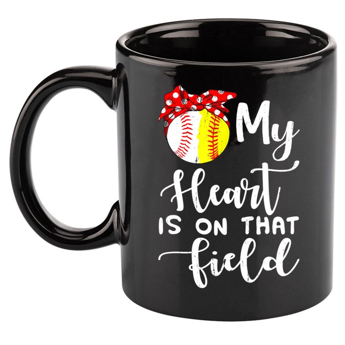 My Heart Is On That Field Baseball TShirt Softball Mom TShirt 11oz C Handle Ceramic Mug