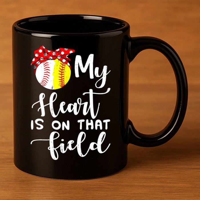 My Heart Is On That Field Baseball TShirt Softball Mom TShirt 11oz C Handle Ceramic Mug