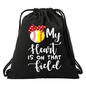 My Heart Is On That Field Baseball TShirt Softball Mom TShirt Drawstring Bag