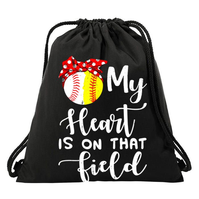 My Heart Is On That Field Baseball TShirt Softball Mom TShirt Drawstring Bag