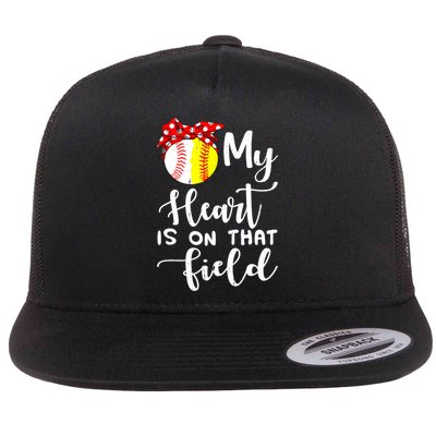 My Heart Is On That Field Baseball TShirt Softball Mom TShirt Flat Bill Trucker Hat