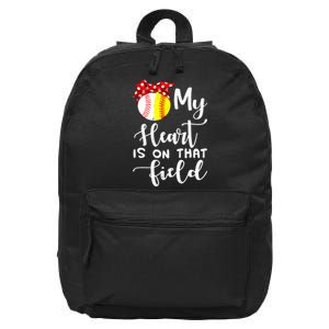 My Heart Is On That Field Baseball TShirt Softball Mom TShirt 16 in Basic Backpack