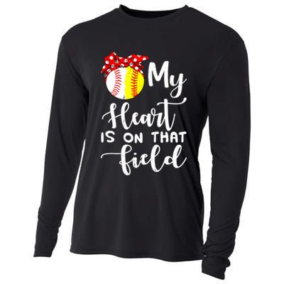 My Heart Is On That Field Baseball TShirt Softball Mom TShirt Cooling Performance Long Sleeve Crew