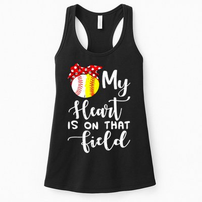 My Heart Is On That Field Baseball TShirt Softball Mom TShirt Womens Tank Top