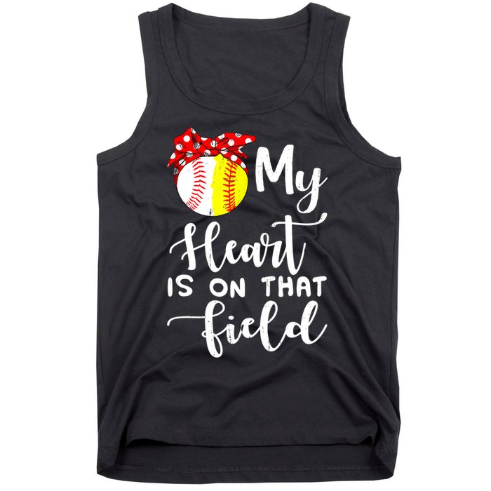 My Heart Is On That Field Baseball TShirt Softball Mom TShirt Tank Top