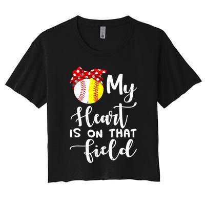 My Heart Is On That Field Baseball TShirt Softball Mom TShirt Women's Crop Top Tee