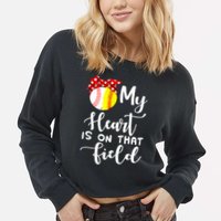 My Heart Is On That Field Baseball TShirt Softball Mom TShirt Cropped Pullover Crew