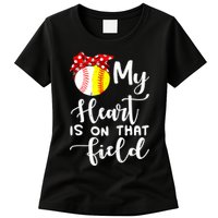 My Heart Is On That Field Baseball TShirt Softball Mom TShirt Womens T-Shirt