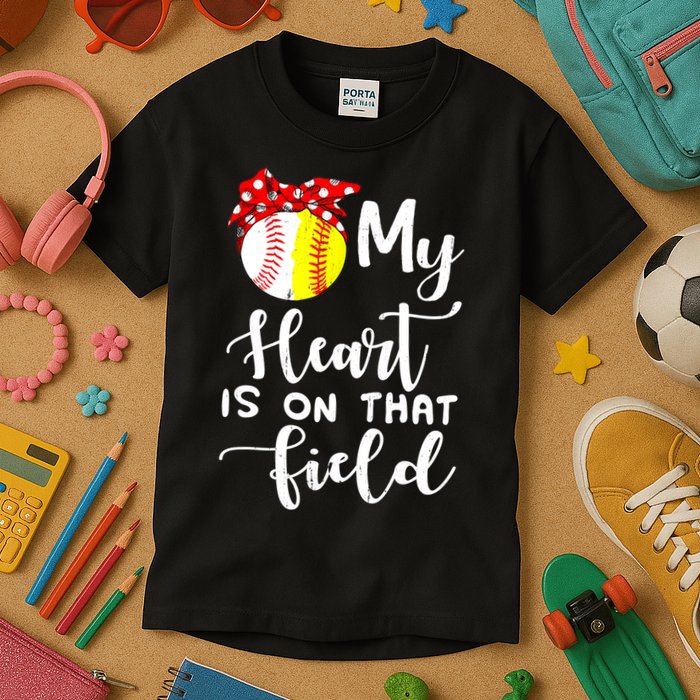 My Heart Is On That Field Baseball TShirt Softball Mom TShirt Kids T-Shirt