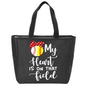 My Heart Is On That Field Baseball TShirt Softball Mom TShirt Zip Tote Bag