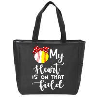 My Heart Is On That Field Baseball TShirt Softball Mom TShirt Zip Tote Bag
