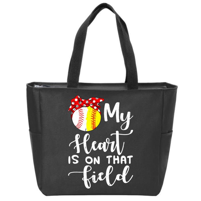 My Heart Is On That Field Baseball TShirt Softball Mom TShirt Zip Tote Bag
