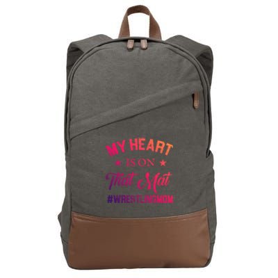 My Heart Is On That Mat Wrestling Mom Gift Cotton Canvas Backpack