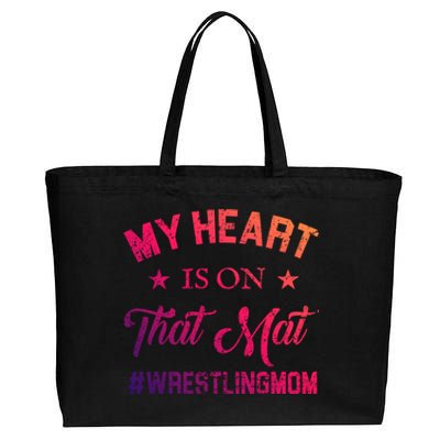 My Heart Is On That Mat Wrestling Mom Gift Cotton Canvas Jumbo Tote