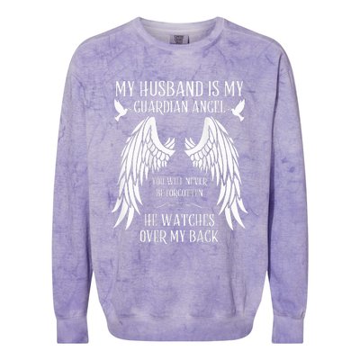 My Husband Is My Guardian Angel In Heaven Memory Memorial Colorblast Crewneck Sweatshirt