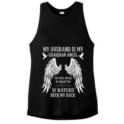 My Husband Is My Guardian Angel In Heaven Memory Memorial Ladies PosiCharge Tri-Blend Wicking Tank