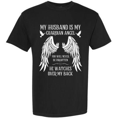 My Husband Is My Guardian Angel In Heaven Memory Memorial Garment-Dyed Heavyweight T-Shirt
