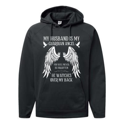 My Husband Is My Guardian Angel In Heaven Memory Memorial Performance Fleece Hoodie