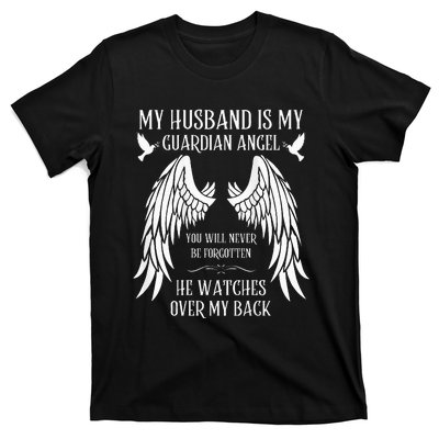 My Husband Is My Guardian Angel In Heaven Memory Memorial T-Shirt