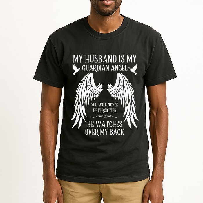 My Husband Is My Guardian Angel In Heaven Memory Memorial Tall T-Shirt