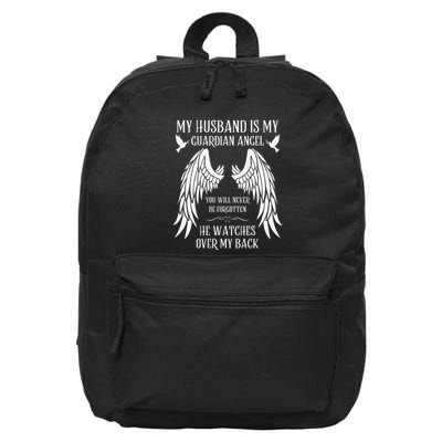 My Husband Is My Guardian Angel In Heaven Memory Memorial 16 in Basic Backpack