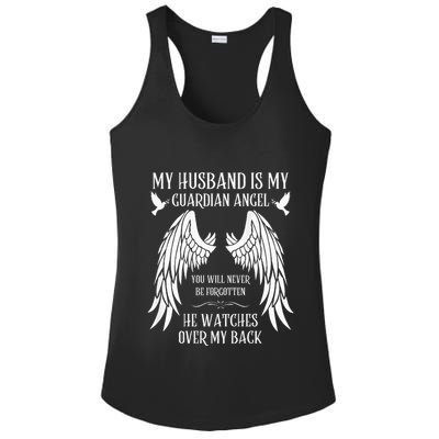 My Husband Is My Guardian Angel In Heaven Memory Memorial Ladies PosiCharge Competitor Racerback Tank