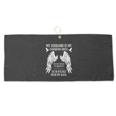 My Husband Is My Guardian Angel In Heaven Memory Memorial Large Microfiber Waffle Golf Towel