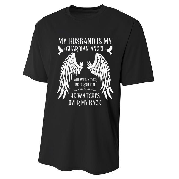 My Husband Is My Guardian Angel In Heaven Memory Memorial Performance Sprint T-Shirt