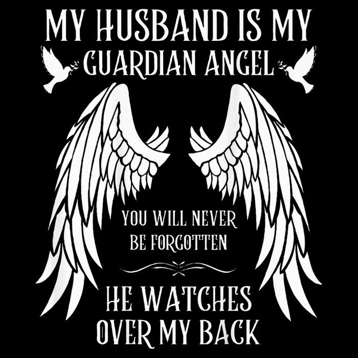 My Husband Is My Guardian Angel In Heaven Memory Memorial Cropped Pullover Crew