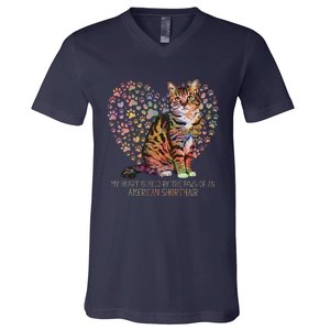 My Heart Is Held By The Paws Of An American Shorthair Cats V-Neck T-Shirt