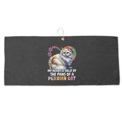 My Heart Is Held By The Paws Of A Persian Cat Cats Large Microfiber Waffle Golf Towel
