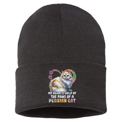 My Heart Is Held By The Paws Of A Persian Cat Cats Sustainable Knit Beanie